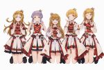  :d ;) absurdres black_boots blonde_hair blue_eyes boots braid brown_eyes crown fukuda_noriko highres idolmaster idolmaster_million_live! idolmaster_million_live!_theater_days jacket kinarurikinari kneeling kousaka_umi long_hair long_sleeves looking_at_viewer makabe_mizuki mini_crown momose_rio official_alternate_costume one_eye_closed open_mouth overskirt pink_eyes plaid_clothes plaid_jacket purple_hair re_prologue_x_(idolmaster) red_jacket shinomiya_karen short_hair simple_background skirt smile twin_braids white_background white_jacket white_overskirt white_skirt 