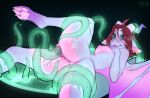 anthro anus areola bodily_fluids breasts butt claws dragon ear_piercing ear_ring female female_penetrated genital_fluids genitals hair hi_res horn horn_grab lilly_mega_(character) lying mythological_creature mythological_scalie mythology nipples paws penetration phluks piercing restrained restrained_by_tentacles ring_piercing ritual_circle scalie sex slime solo summoning_circle tentacle_in_vagina tentacle_penetration tentacle_sex tentacles vaginal vaginal_penetration vulva wings