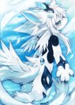 0suzu_illust 1boy absurdres arms_at_sides blue_eyes blue_sky blurry bokeh borrowed_character cloud commission depth_of_field dragon_boy expressionless feathers feet_out_of_frame film_grain flipped_hair from_behind furry hair_between_eyes half-closed_eyes head_back highres looking_back male_focus mini_wings nude original profile second-party_source short_hair_with_long_locks sky solo white_feathers white_fur white_hair white_tail white_wings wings 