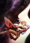  1zayoihypoxia 2girls absurdres bang_dream! bang_dream!_it's_mygo!!!!! black_boots black_corset black_dress black_hair black_pantyhose black_ribbon black_skirt blonde_hair boots brown_corset chinese_commentary commentary corset doloris_(bang_dream!) dress english_commentary garter_straps grey_hair grey_socks hair_ribbon hand_on_another's_cheek hand_on_another's_face highres hug long_hair medium_hair misumi_uika multiple_girls oblivionis_(bang_dream!) pantyhose parted_lips purple_eyes red_shirt ribbon shirt skirt socks togawa_sakiko two_side_up yellow_eyes yuri 