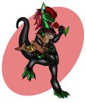 absurd_res anthro anthrosaur armwear big_tail birthday blue_eyes bodysuit bone_frill bow_ribbon brown_body brown_claws brown_hair brown_markings brown_scales brown_stripes claws clothing countershade_body countershading crest_piercing digitigrade dilophosaurid dilophosaurus dinosaur dromaeosaurid duo facial_piercing feather_hair feathers feet female feral fin finger_claws fingers flower frill_(anatomy) furgonomic_piercing furgonomics gift glistening glistening_clothing glistening_eyes gloves gold_ribbon green_body green_scales hair handwear happy hat head_crest headgear headwear hi_res holding_another holding_flower holding_object holding_rose ingrid_(predaguy) janek5 janek_(janek5) larger_female latex latex_armwear latex_bodysuit latex_clothing latex_gloves latex_handwear latex_legwear latex_skinsuit latex_stockings legwear long_neck long_tail looking_at_another looking_at_flower looking_at_object looking_at_plant male markings multicolored_body muzzle_piercing nose_piercing open_mouth open_smile party_hat paws piercing pink_feather plant prehistoric_species pseudo_hair pupils raised_foot raised_leg raised_tail red_rose reptile ring_piercing rose_(flower) saurischian scales scalie showing_teeth sickle_claw simple_background size_difference skinsuit slightly_chubby small_tail smaller_feral smaller_male smile snout stockings striped_body stripes tail tail_clothing tail_fin tail_stocking tapering_tail teeth theropod tight_clothing toe_claws toes velociraptor white_eyes