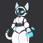 2025 4_fingers :3 anthro anthrofied arm_tattoo artist_logo bellabot black_face blue_eyes blue_fingers blue_inner_ear blue_mouth blue_nose blue_pawpads blue_sclera breasts cheek_tuft club_arms domestic_cat facial_tuft featureless_breasts featureless_crotch felid feline felis female fingers flat_colors floating_fingers for_a_head glowing glowing_fingers glowing_tail grey_background hand_on_hip hi_res ka-t kadethewhut logo looking_at_viewer machine mammal medium_breasts object_head open_:3 open_mouth open_smile outstretched_hand pawpads portrait pudu_robotics robot robot_anthro robot_joints screen screen_face screen_head segmented_body segmented_tail simple_background smile solo standing tail tattoo thick_thighs three-quarter_portrait tuft white_body