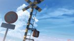  banishment blue_sky cloud cloudy_sky commentary_request day highres no_humans original outdoors railroad_crossing road_sign scenery sign signature sky summer 