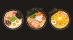  artist_name black_background bowl commentary_request corn egg_(food) food food_focus ham highres no_humans noodles onion original ramen rizu_(rizunm) simple_background spring_onion 