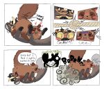 4_panel_comic ambiguous_gender blush butt canid canine dialogue dipstick_tail duo enjoying_farts face_fucking fart fart_cloud fart_fetish farting_on_another farting_on_face feral fluffy fluffy_tail fur hair heart_symbol hi_res horn humping irrumatio kibblekritterz korwin lying maki_(fabulous_beasts) male mammal markings multicolored_tail mythological_creature mythology nude on_back open_mouth oral pawpads paws penile penis_in_mouth pixiu raccoon_dog sex simple_background speech_bubble tail tail_markings tanuki tongue tongue_out