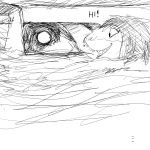  anthro black_and_white comic dialogue duo english_text female fish hair hladilnik inside male mammal marine monochrome open_mouth open_smile partially_submerged procyonid raccoon shark smile teeth text water 