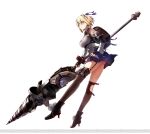  1girl blonde_hair breasts claire_victorious god_eater god_eater_3 high_heels official_art ribbon short_hair skirt tagme weapon 