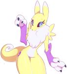  anthro canine clothing digimon eyelashes female fur gloves looking_at_viewer mammal multicolored_fur norithecat nude paws renamon 