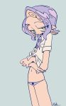  1girl female kaneko_sake monster_girl navel no_pants original panties purple_panties simple_background solo tentacle_hair underwear 