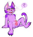  2018 3_toes ? alpha_channel animal_crossing anthro balls blush bob_(animal_crossing) cat cirkus claws digital_drawing_(artwork) digital_media_(artwork) dipstick_tail ear_tuft erection feline fur male mammal markings multicolored_fur multicolored_tail nintendo nude open_mouth penis purple_balls purple_eyes purple_fur purple_pupils purring simple_background smile solo teeth toe_claws toes transparent_background tuft two_tone_fur video_games yellow_sclera 