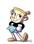 2018 animate_inanimate beauty_mark clothed clothing cuphead_(game) digital_media_(artwork) female gloves hi_res humanoid jurassiczalar ms._chalice not_furry object_head simple_background smile solo video_games 