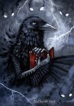  2018 5_fingers ambiguous_gender anthro avian beak bird black_feathers blue_eyes book corvid crow digital_media_(artwork) feathers flashw fog lighting looking_at_viewer wraith 