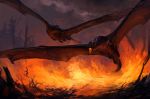  2018 absurd_res allagar ambiguous_gender detailed_background digital_media_(artwork) dragon duo feral fire flying hi_res horn membranous_wings open_mouth scalie wings 