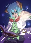  animal_ears ballpoint_pen_(medium) blue_eyes blue_hair book cat_ears commentary_request graphite_(medium) leon_geeste male_focus miyuu_(crazy_lollipop) pointy_ears short_hair solo star_ocean star_ocean_the_second_story traditional_media 