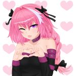  1:1_aspect_ratio 1boy artist_name astolfo astolfo_(fate) black_rider bow braid fang fate/apocrypha fate/stay_night fate_(series) hair_ornament hair_ribbon heart high_resolution long-haired_trap male medusa picantium pink_hair purple_eyes ribbon rider solo tied_hair trap upper_body 