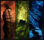  2015 canine detailed_background feral forest kenket mammal tree triptych were werewolf wolf 