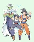  :d ^_^ age_difference ayo_(isy8800) bad_id bad_pixiv_id black_eyes black_hair blue_background boots cape closed_eyes dougi dragon_ball dragon_ball_z eyebrows_visible_through_hair father_and_son flying full_body hand_up happy heart height_difference locked_arms male_focus multiple_boys nervous open_mouth piccolo pointy_ears serious short_hair simple_background smile son_gohan son_gokuu spiked_hair sweatdrop turban wristband 
