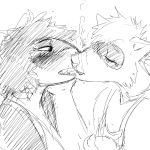  anthro black_and_white clothed clothing comic duo eyes_closed female fish hair half-closed_eyes hladilnik kissing male male/female mammal marine monochrome open_mouth procyonid raccoon respirator shark teeth underwater water 
