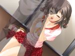  ashishun braid closed_eyes fellatio frilled_shirt frills game_asset low_twin_braids nakane_miho non-web_source oral panties plaid_clothes plaid_skirt shirt sitting skirt transparent twin_braids underwear wariza yogosareta_natsu 
