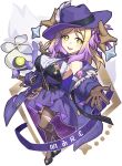  1girl belt black_socks blonde_hair coat commentary_request demon_horns genjitsu_no_yohane happy_birthday horns love_live! love_live!_sunshine!! mari_(genjitsu_no_yohane) ohara_mari pellapie_(genjitsu_no_yohane) purple_coat purple_skirt simple_background skirt socks solo waste-man yellow_eyes 