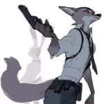  2018 anthro canine clothed clothing digital_media_(artwork) disney fox fur gun hi_res jack_savage lagomorph male mammal nick_wilde rabbit ranged_weapon weapon yasiplay zootopia 