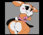 2026 aggretsuko antelope anthro big_butt black_border black_bottomwear black_clothing black_eyes black_skirt blush border bottom_heavy bottomwear bovid breasts brown_horn butt clothed clothing estebon89 eyelashes female female_anthro fur gazelle gloves_(marking) grey_background hi_res horn looking_at_viewer looking_back looking_back_at_viewer mammal markings mole_on_butt no_underwear orange_body orange_fur pink_clothing pink_topwear portrait rear_view sanrio simple_background skirt smile solo thick_thighs thomson's_gazelle three-quarter_portrait topwear true_antelope tsunoda_(aggretsuko) white_body white_fur wide_hips