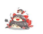  >_< black_eyes blush bow brown_hair commentary_request frilled_bow frilled_hair_tubes frills hair_tubes hakurei_reimu happy jumping koyukkuri pout psuke red_bow squiggle touhou yukkuri_shiteitte_ne 