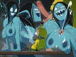 2026 4:3 anthro aquatic balls big_beard big_breasts big_penis black_eyes black_hair blue_body blue_nipples blue_scales bodily_fluids boots bottomwear breast_play breasts cheek_fins circumcised clothing coat cum cum_between_breasts cum_on_breasts cumshot dorsal_fin ejaculation elderly_male erection female fin fish_hook fishing_line fishing_rod footwear genital_fluids genitals glans grey_boots grey_bottomwear grey_clothing grey_footwear grey_hair grey_pants grin hair hat headgear headwear hi_res hook huge_breasts human human_on_anthro interspecies long_hair male male/female mammal mature_male merfolk nipples no_pupils orgasm pants penis pier rain_hat raincoat red_glans scales sex sharp_teeth shoes smile split_form storm surprised tan_balls tan_body tan_penis tan_skin teeth titfuck topwear travendraws wet yellow_clothing yellow_coat yellow_hat yellow_headwear yellow_topwear