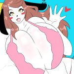  &lt;3 2018 absurd_res anthro big_breasts bra breasts brown_hair canine clothing dog fans female hair hi_res holly_applebee huge_breasts long_hair looking_at_viewer mammal open_mouth signature simple_background solo underwear yellow_eyes zeromccall 