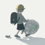  avogado6 backpack bag bandage_on_face bandaid beer_can can child commentary crime_prevention_buzzer hat male_focus original randoseru school_hat shorts strong_zero trash_bag 