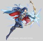  armor arrow blue_eyes blue_hair bow_(weapon) cape fire_emblem fire_emblem:_kakusei fire_emblem_heroes gloves long_hair lucina official_art open_mouth simple_background solo tiara weapon yamada_koutarou 