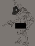 2026 anthro backpack bandage bandaged_arm buttergug censor_bar censored claws crowbar digitigrade grey_background gun half-closed_eyes handgun hi_res holding_crowbar holding_gun holding_handgun holding_object holding_pistol holding_ranged_weapon holding_weapon inheritor lizard male mask mauser monochrome narrowed_eyes notched_ear nude pistol project_silverfish ranged_weapon reptile scalie scar simple_background skinny skinny_anthro solo standing tools weapon