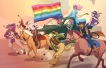 alligator_gar anthro antlers aquatic armadillo avian bat binding_tape bird boots bovid bovine canid canine canis car chaps clothed clothing cougar cowboy_boots cowboy_hat coyote crane_(bird) crown digital_media_(artwork) drag_king drag_queen dust_cloud ear_piercing ear_ring equid equine facial_piercing felid feline fish flag flag_(object) footwear glopossum group gruiform grus_(genus) hat headgear headwear hi_res hooves horn horse jackalope kerchief lagomorph lasso leather leather_chaps leather_clothing leather_topwear leather_vest lgbt_pride longhorn makeup mammal mastectomy_scar mount mustelid nose_piercing nose_ring open_clothing open_shirt open_topwear otter outside piercing pride_colors quadruped rainbow_flag rainbow_pride_flag rainbow_symbol riding ring_piercing rodeo rodeo_clown running sash scar scarf shirt shoes suspenders texas_furry_fiesta tiara topwear truck vehicle vest whooping_crane willow_(glopossum) xenarthran