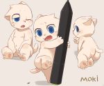  2018 blue_eyes blush butt cub eyes_closed hi_res looking_back male moki navel nude open_mouth pen signature sitting smile solo young 