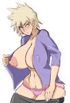  1girl bakugou_mitsuki belly blonde_hair blush boku_no_hero_academia breasts eyebrows milf panties pubic_hair red_eyes short_hair solo stomach underwear 