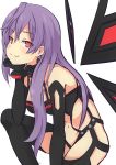  artist_request blush breasts cleavage earrings elbow_gloves eyebrows eyebrows_visible_through_hair gloves hair_between_eyes highres iris_heart jewelry kami_jigen_game_neptune_v long_hair looking_at_viewer navel neptune_(series) one_knee power_symbol purple_hair red_eyes simple_background smile solo source_request symbol-shaped_pupils white_background 