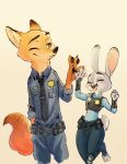  2018 anthro canine clothed clothing disney fox fur judy_hopps lagomorph male mammal nick_wilde oibib police_uniform rabbit shirt uniform zootopia 