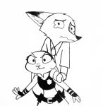  armor badge belt belt_pouch black_and_white bracers bulletproof_vest canine clothed clothing disney duty_belt ears_down female fox frown glare judy_hopps lagomorph larger_male male mammal monochrome necktie nick_wilde officer police police_officer protective rabbit red_fox shirt simple_background size_difference skeletonguys-and-ragdolls smaller_female tears uniform utility_belt vest white_background zootopia 