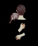  black black_background black_hair black_shirt blending faceless faceless_male facing_away hands hug katsuki_yuuri long_sleeves male_focus multiple_boys r_inami shadow shirt short_hair simple_background spot_color viktor_nikiforov white_hair yuri!!!_on_ice 