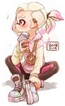  black_legwear black_shorts cellphone chain dated ear_piercing gold_chain harutarou_(ha_ro_o) hood hoodie inkling jewelry leggings legwear_under_shorts male_focus necklace phone piercing pointy_ears ponytail red_eyes shoes shorts simple_background sitting smartphone sneakers solo splatoon_(series) splatoon_2 tentacle_hair undercut white_background white_hair 