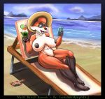  ambiguous_gender anthro arthropod beach beach_bed belly beverage big_breasts breasts breasts_apart brown_body brown_fur canine cellphone chair cloud coctail colored crab crustacean eyewear fangs female feral food forbiddenknights2 fox fruit fur glass glasses hat huge_breasts kianna_crossdale laid_back lime looking_at_viewer lounging_chair lying mammal marine mostly_nude mountain navel nipples nude_beach one_eye_closed orange_body orange_fur phone relaxing sand sea seaside shaded solo straw_hat summer sunglasses sunny warm water white_body white_fur wink 