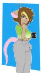  2018 anthro balls biting_lip breasts bulge clothed clothing dickgirl digital_media_(artwork) erection erection_under_clothes foxx.dott fur hair intersex looking_at_viewer mammal multicolored_hair penis rat rodent simple_background solo 