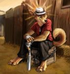  2013 3_toes barefoot black_nose canine claws clothed clothing feral fully_clothed fur hat kenket mammal pants sitting solo team_fortress_2 toe_claws toes valve video_games 