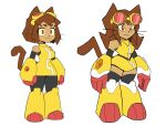 anthro artist_name breasts brown_hair butt clothing domestic_cat duo felid feline felis female gameoverse glitch_productions hair hi_res kit_bodega kit_bodega_redesign_meme long_hair mammal paito redesign robotic_arm robotic_leg short_hair smile tail text