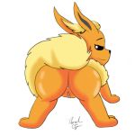  anus butt canine eeveelution female feral flareon looking_at_viewer looking_back mammal nintendo pok&eacute;mon pok&eacute;mon_(species) presenting presenting_hindquarters pussy quantum_craze rear_view simple_background solo spreading video_games white_background 