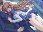  1boy 1girl 2000s_(style) ahoge ass black_hair blush brown_eyes brown_hair dutch_angle game_asset hetero hug long_hair long_sleeves mahou_senshi_(series) mahou_senshi_symphonic_knights night non-web_source official_art open_mouth outdoors panties pantyshot pink_panties saitou_natsuki self-datamine skirt standing tears underwear upskirt variant_set visual_novel_cg white_panties yurise_ririna 