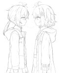  ... 2girls ahoge ahoge_wag arknights collared_shirt commentary corrupted_twitter_file double-parted_bangs expressionless expressive_hair from_side girls'_frontline greyscale hair_between_eyes hair_ornament hair_tie highres hood hood_down hooded_jacket jacket laggerdraws long_hair long_sleeves looking_at_another low_ponytail m200_(girls'_frontline) medium_hair miniskirt monochrome motion_lines multiple_girls necktie one_side_up open_clothes open_jacket pleated_skirt ponytail scene_(arknights) shirt sidelocks simple_background sketch skirt sound_effects spoken_ellipsis standing upper_body 