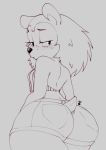  animal_crossing anthro blush breasts butt clothed clothing female fur hair half-closed_eyes hedgehog looking_back mahmapuu mammal monochrome nintendo rear_view sable_able seductive simple_background sketch solo video_games white_background 