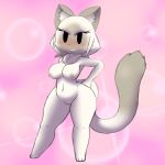  anthro areola big_breasts bit-small blush breasts brown_areola brown_fur brown_nipples cat dipstick_tail dot_(bit-small) feline female fur grin hi_res looking_at_viewer mammal multicolored_tail navel nipples nude pink_background pussy simple_background smile solo teeth white_fur 