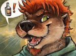  2014 anthro black_nose clothed clothing fangs green_eyes hair kenket mammal mustelid open_mouth orange_hair otter solo tongue traditional_media_(artwork) whiskers 